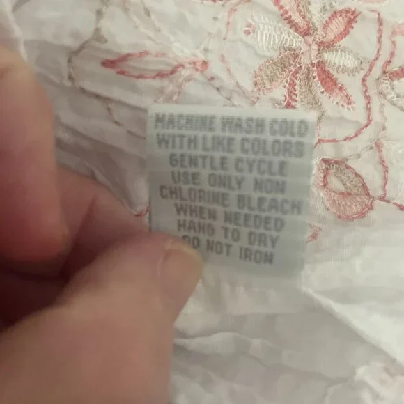 Fred David Womens L Blouse Floral Embroidered Button Front Crinkle Stretch Top - Picture 13 of 13